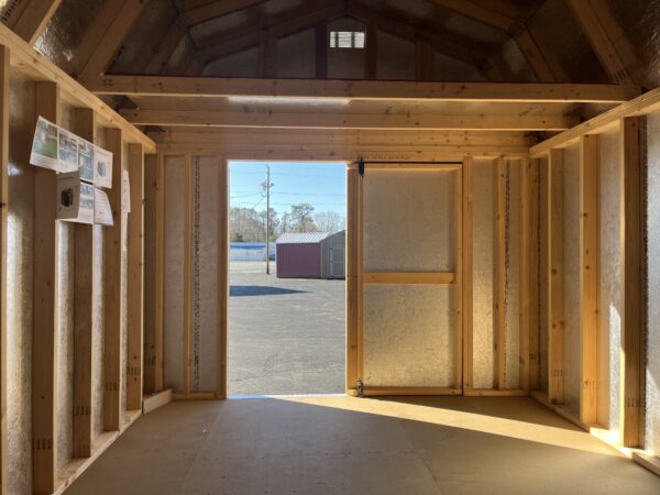 interior looking out of 12 x 16 lofted shed