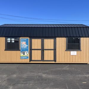 Lofted Shed 12 x 24 with double doors and two windows on the side