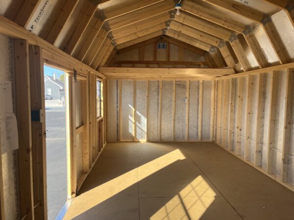 Interior photo of 12 x 24 lofted shed. Loft on the left hand side