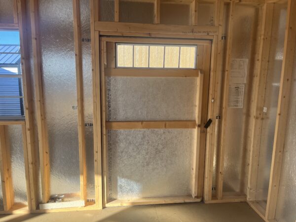 Side door of A Frame Shed 12 x 32 Deluxe Porch